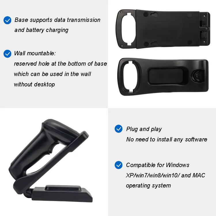 Kabelloser 2D-Barcode-Leser mit Ladestation QR-Barcode-Scanner 2.4G WLAN 2600MAH Akku-Scanner für Mobiltelefone