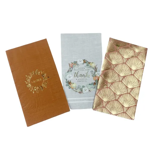 Cocktail Tissue Stamping Printed Paper Napkins Gold Flower OEM ODM Service Virgin Wood Pulp Colored Paper Napkins & Serviettes