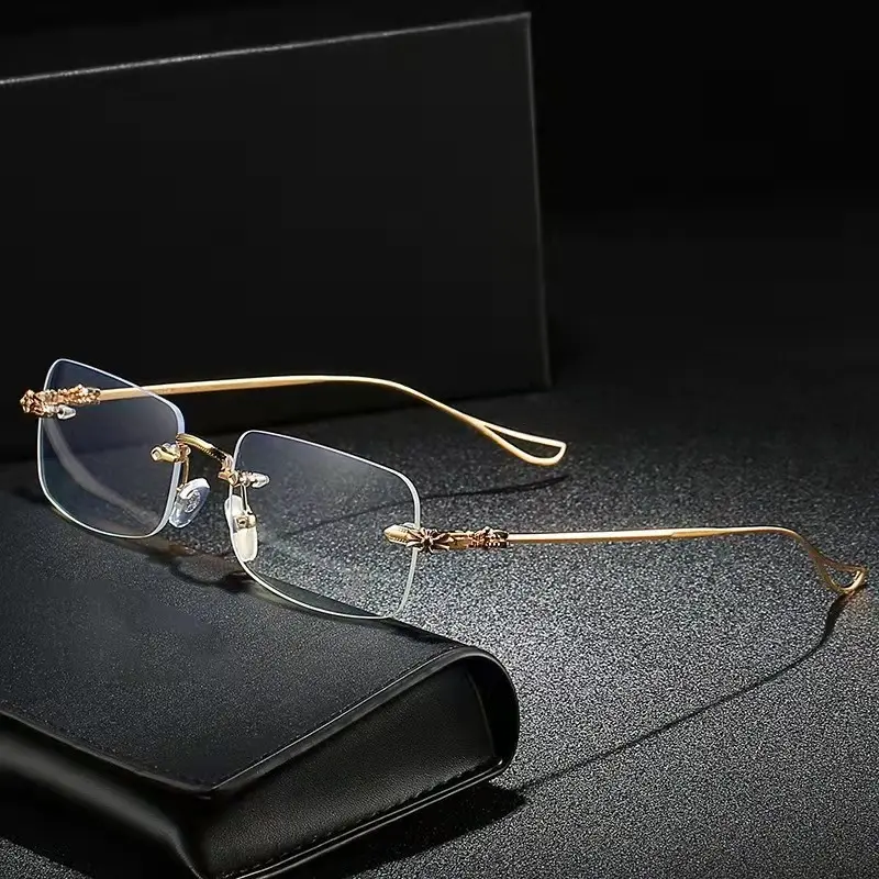 cheap unisex rimless designer anti blue light presbyopia women men reading glasses with blue light protection