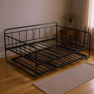 D0100X32FV2 Cadre de lit de jour pleine grandeur en métal avec sommier à tiroirs, design minimaliste durable pour mobilier de chambre - Product Image 2