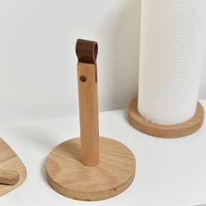 Porte-serviettes en papier en bois avec garniture en cuir, couleur bois naturel, style japonais, porte-papier toilette pour cuisine - Product Image 1