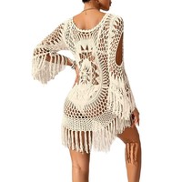 Nouvelle Robe de Plage 2026 en Mousseline Crochetée à la Main, Col Rond, avec Pompons et Motifs Floraux Faits Main – Idéale comme Cache-Maillot, un Bestseller Transfrontalier