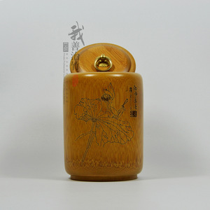 Bamboo Tea Canister With Lotus Carving Wooden Lid Storage Jar For Tea Cake Household Use Chongqing Craft - Product Image 2