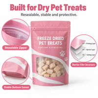Sachet Doypack en plastique de qualité alimentaire pour friandises de viande lyophilisée, vente en gros, sac personnalisé pour friandises pour animaux de compagnie avec fenêtre transparente givrée