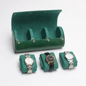 Luxury Watch Case Timepiece Roll Custom Genuine Saffiano Leather Watch Roll Box Travel Case Store 3 Watches