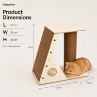 Griffoir pour chat en bois avec plateforme supérieure, structure en contreplaqué massif, colonne de griffage verticale pour chats d'intérieur