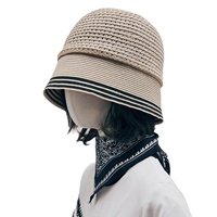 Sombrero Cloche Casual de Lino Rayado Plegable de Alta Calidad para Adultos, Ideal para Viajes al Aire Libre, Venta al por Mayor