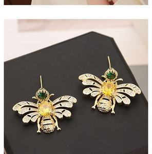 Copper Gold S925 Silver Needle Zircon Geometric <b>Bee</b> Stud Earrings 14K Gold Plated High Grade Exquisite Trendy Light Luxury - Product Image 6