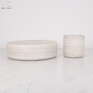 <span class=keywords><strong>Mesa</strong></span> <span class=keywords><strong>de</strong></span> <span class=keywords><strong>Centro</strong></span> Redonda <span class=keywords><strong>de</strong></span> Fibra <span class=keywords><strong>de</strong></span> Vidrio con Forma <span class=keywords><strong>de</strong></span> Travertino, Estilo Wabi Sabi, Minimalista, Moderna y Lujosa, para la Sala <span class=keywords><strong>de</strong></span> Estar - Product Image 4