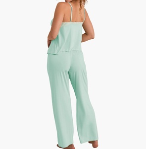 Pyjama pour femmes en viscose et élasthanne tricoté, col en V, respirant, vêtements de nuit décontractés d'été, vêtements de maison classiques ODM, ensemble de pyjamas pour femmes - Product Image 4