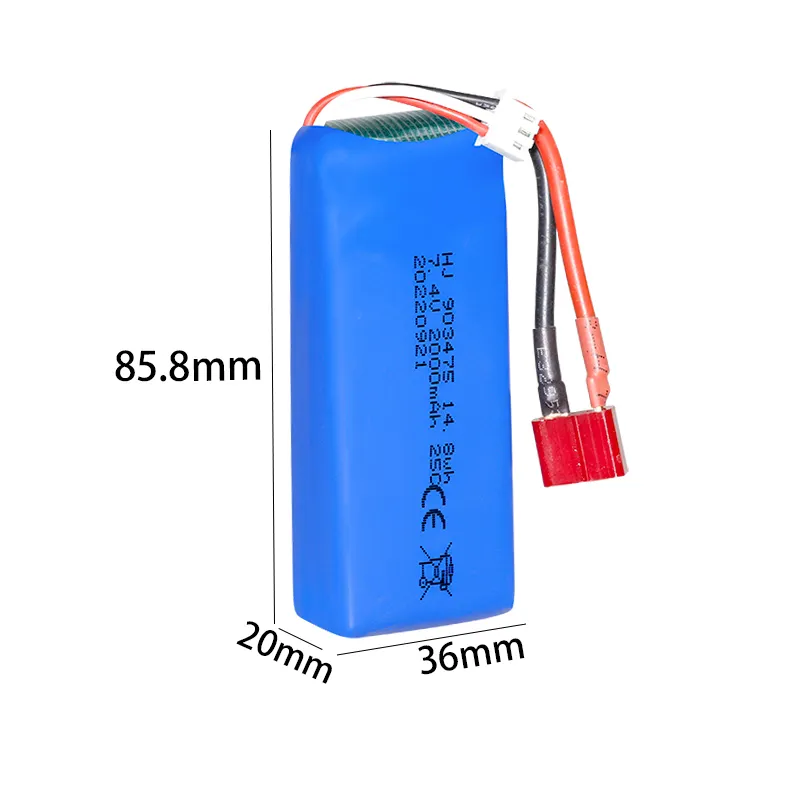 Fábrica 2000mah 25c lipo 903475 baterias para aviões brinquedos aviões modelo aviões lipo elétrico drone bateria jst vermelho