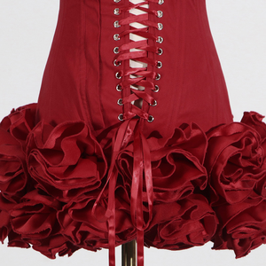 Mini robe rouge en matériau PU pour femmes Sexy sans manches longueur au genou taille naturelle <span class=keywords><strong>tenue</strong></span> de jour volants pour la fête de noël ODM - Product Image 6