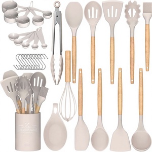 Set di Utensili da Cucina Umite Chef 33 Pezzi in Silicone Antiaderente con Manico in Legno e Supporto (Kaki) - Product Image 1