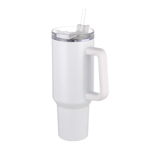 Mug de voyage moderne en acier inoxydable blanc brillant de 40 oz pour sublimation, avec couvercle et paille, idéal pour le camping et les activités de plein air, écologique, avec couvercles colorés. - Product Image 4