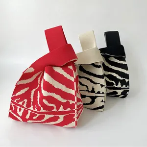 2024 Trendy Cute Fancy Zebra Pattern Knitting Crochet Wedding Gift Hand Bags Ladies Handbags