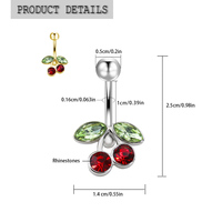 Prêt à expédier - Piercing de nombril en acier chirurgical 316L 14G avec cristal rouge cerise - Bijou de piercing corporel hypoallergénique
