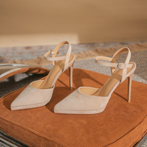 Zapatos de Tacón Alto 1087C con Punta en Pico, Correa en el Tobillo y Hebilla, Color Sólido, Cómodos, para Mujer, Verano - Product Image 1