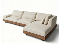Canapé d'angle FERLY à profil bas en lin texturé avec coussins en duvet, confortable pour le salon