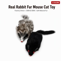 Mainan Tikus Bulu Kelinci Asli untuk Kucing, Tikus Bulu Realistis, Mainan Interaktif untuk Anak Kucing, untuk Bermain Kejar dan Memukul