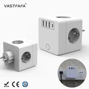 Vastfafa New design eu cube 4 outlet surge protector extension cord electrical socket travel adapter with type-c