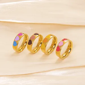 Powell Jewelry Custom Tarnishfree Multicolor Hand Painted Heart Ring Women Men Couple Love Gold Plated Rings