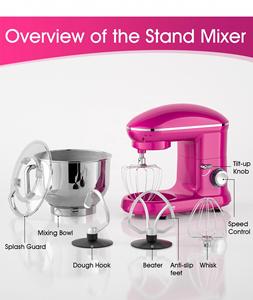 Batteur à crème électrique automatique en acier inoxydable 4L, design à tête inclinable, 6 vitesses, avec boîtier en plastique pour usage domestique sur comptoir - Product Image 3