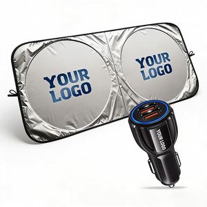 แผ่นบังแดดหน้ารถยนต์แบบขายส่ง ป้องกันรังสียูวี สีเงิน โพลีเอสเตอร์ วงกลมคู่ สำหรับธุรกิจ ของขวัญส่งเสริมการขาย โลโก้สั่งทำได้ - Product Image 1