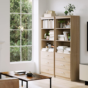 Estante de libros de madera antiguo mediados de siglo estantería vintage gabinete de almacenamiento Oficina estantería alta con cajones - Product Image 5