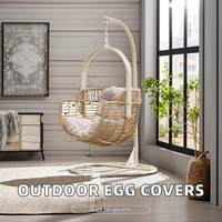Fauteuil suspendu en rotin moderne avec coussin moelleux et cadre en aluminium, hamac suspendu en forme d'œuf avec support pour une utilisation en extérieur et en intérieur