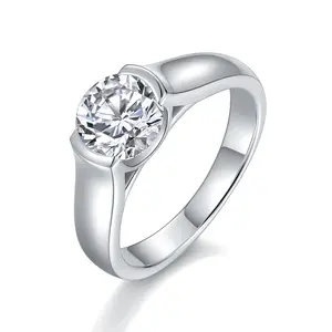 Wholesale Jewelry 925 Sterling Silver Wedding Rings 1.5ct Round Cut Moissanite Solitaire Engagement Ring for Women Men
