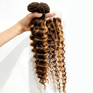 Ingrosso Ciocche di Capelli Umani Vergini Remy 100% Colore Piano 4/27 con <span class=keywords><strong>Set</strong></span> di Chiusura - Product Image 1