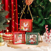 Boîte cadeau de Noël en forme de pomme avec fenêtre, motif dessin animé lapin et ours, poignée en corde pour emballage cadeau de fêtes