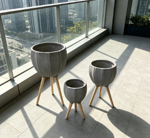 Modern Vertical Fluted <b>Pumpkin</b> Standing Planter Weather Resistant Decorative Cement Plant Pot for Home Hotel - Product Image 4
