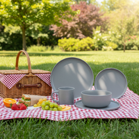 Service de table en grès de luxe Guangda Europe, 4 pièces, moderne, gris, assiettes, bols, tasses, résistant au four, anti-fuite |   Lave-vaisselle