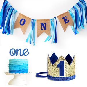 파푸 베이비 첫 생일 남자아이 장식 세트 (왕관, 하이체어 배너, 케이크 스매시 파티 용품 포함) 아기 첫 생일 장식 - Product Image 2