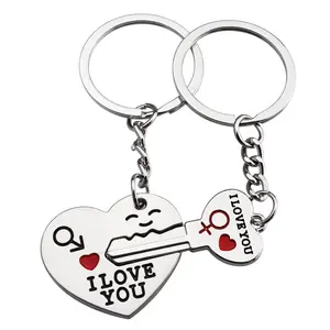 I LOVE YOU Couple Keyring Metal Heart Shape Couple Keychain Lover Romantic Keychain for Valentine's Day Gifts