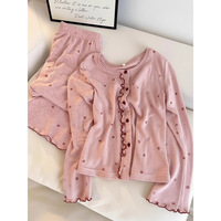 Ensemble de vêtements de détente en velours doux pour femmes, haut à manches longues en dentelle à col en V et pantalon, pyjama décontracté pour la maison