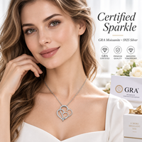 Nouveau collier pendentif en argent sterling 925 avec double cœur entrecroisé en moissanite pour femmes, cadeau romantique pour la Saint-Valentin