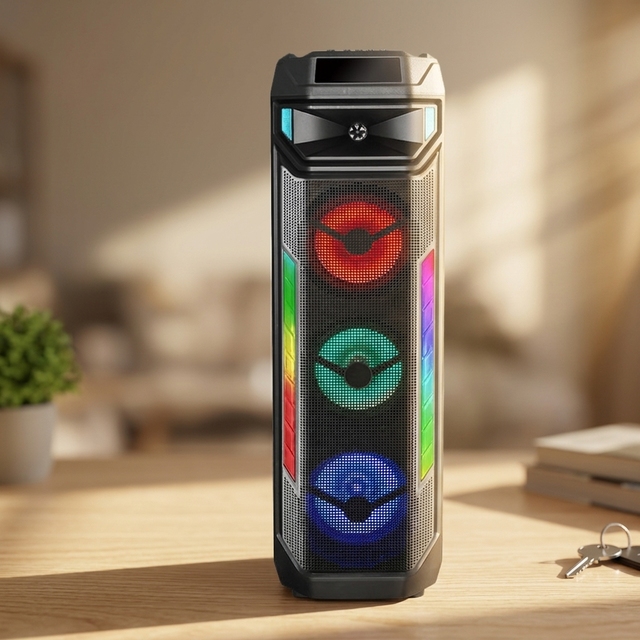 Portable Plastic for 5.0 Speaker with Built-in Mic RGB LED Lights Remote Control & Display Screen-Outdoor Party & Home Use