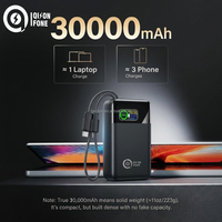 Batterie externe portable 30000mAh, charge rapide 65W PD, câbles intégrés compatibles Type-C et iOS, écran LED, batterie externe pour ordinateur portable