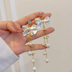 2025 <b>Fashion</b> New Arrival Butterfly Knot Tassel <b>Drop</b> <b>Earrings</b> White Water Pearl & Alloy Gold Plated Women's Party Trendy - Product Image 5