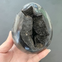 Vente en gros artisanat spirituel semi-précieux en forme d'œuf naturel noir jaune septum druzy crystal geode à vendre