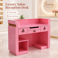 Comptoir de réception moderne rose pour salon de manucure, comptoir de caisse de salon de beauté avec tiroirs, table de réception de luxe, mobilier de salon