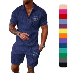 Conjunto de bermuda polo para homens, conjunto de bermudas com zíper para homens, personalizado, de alta qualidade