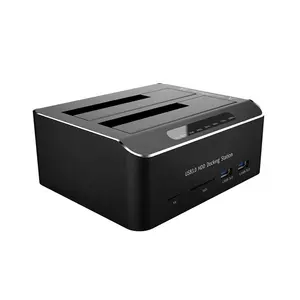 USB 3.0 to SATA Dual Bay External Hard Drive Dock with SD TF Card Reader for 2.5 & 3.5 Inch HDD SSD
