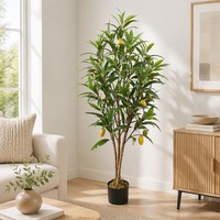Arbre fruitier artificiel réaliste de 1,5 m avec logo personnalisé, plante de mangue artificielle en pot, feuillage en PEVA, tige en bois naturel pour la maison et le jardin