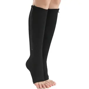 Aangepaste S-XXL Plus Size Gegradueerde 20-30mmhg Pijnverlichting Knie Hoge Sokken Verpleging Compressie Sokken Met Rits