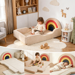 <span class=keywords><strong>Cama</strong></span> Montessori para Niños Pequeños con Cabecera Curva, <span class=keywords><strong>2</strong></span> en 1, Convertible, <span class=keywords><strong>de</strong></span> Espuma y Corduroy, Personalizable - Product Image 2