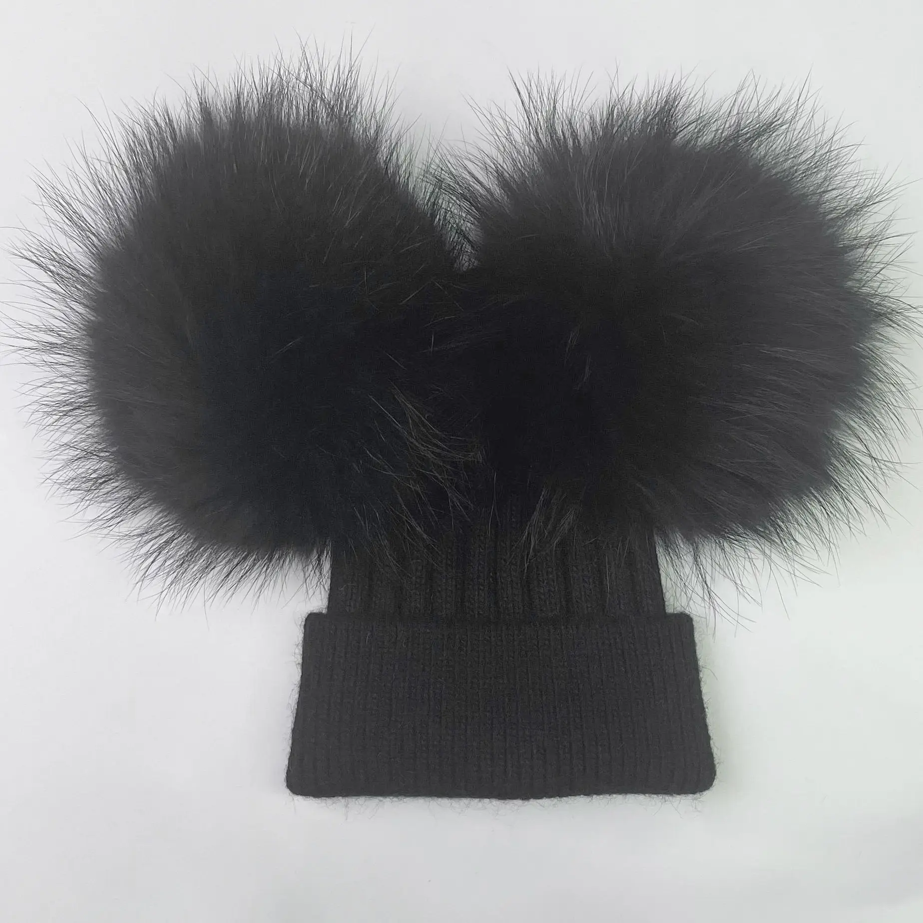 Fabbrica all'ingrosso OEM infant child angora lavorato a maglia beanie hats toddler beanie double kid pompon beanie