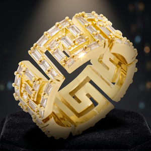 Gold Greek Key Design Silver <b>Ring</b> with Moissanite Iced Out Luxury Fashion Band <b>for</b> <b>Men</b> and Women <b>Black</b> Rhodium Plated 28g - Product Image 2
